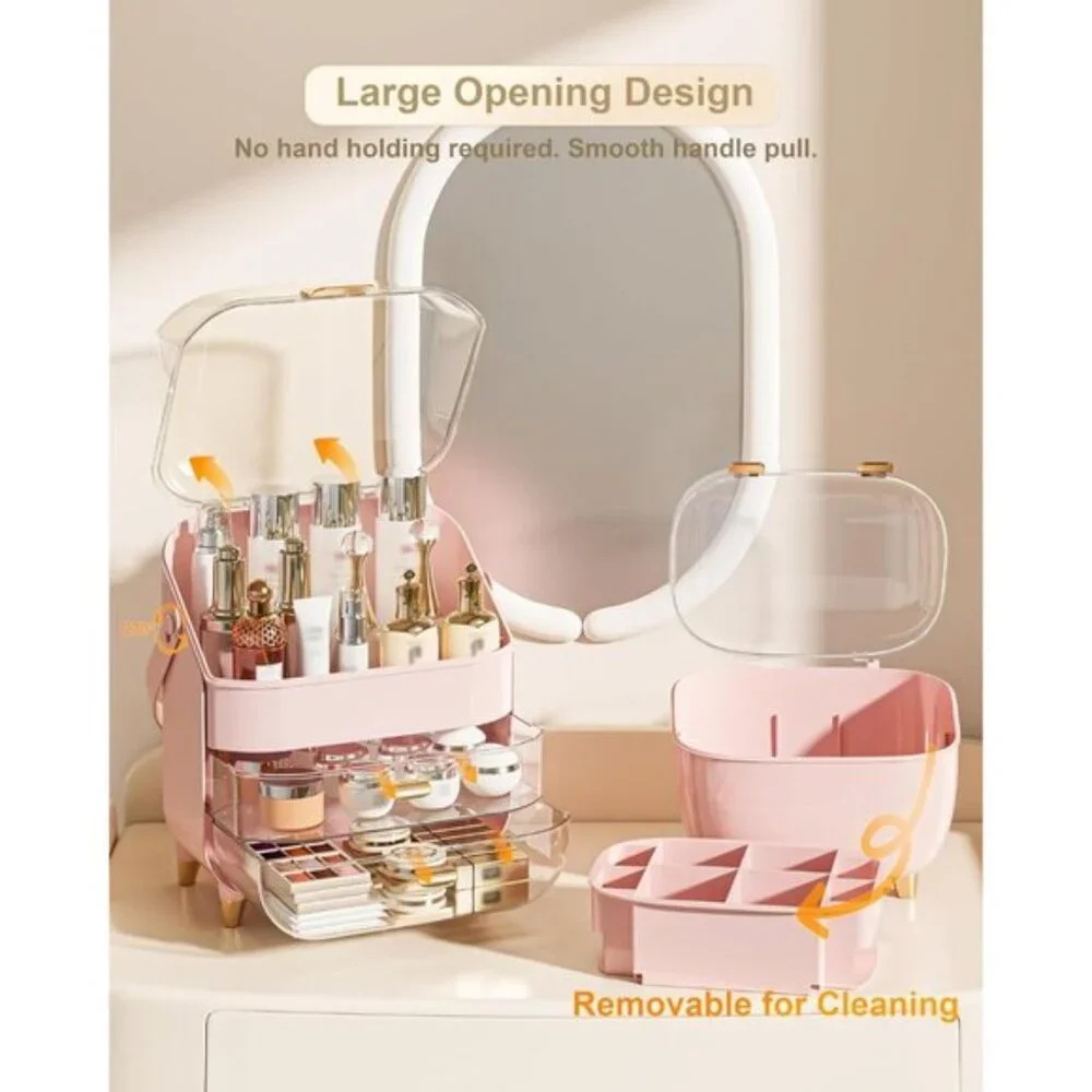 New Pink Makeup Organizer, Skincare & Cosmetic Storage for Vanity